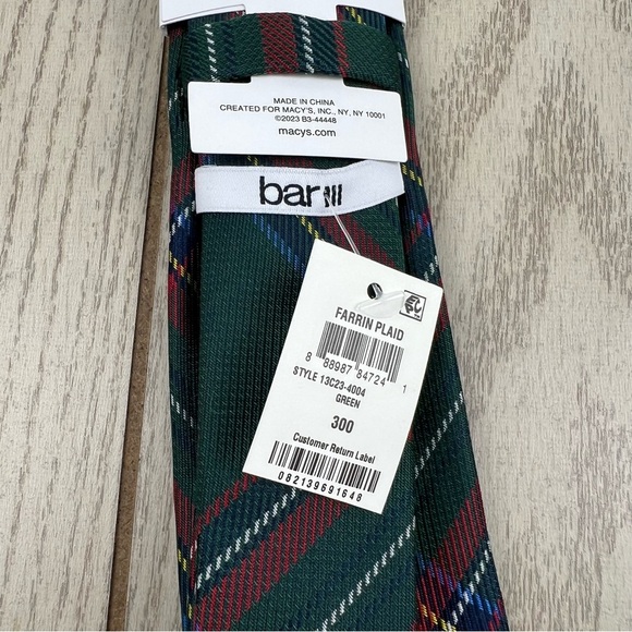 654 Bar III Men's Slim Tie 300 Green Farrin Plaid $55 Poly Blend - Picture 5 of 6